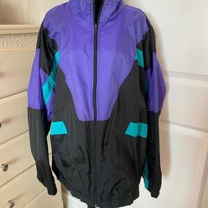 Retro Colorblock Windbreaker Jacket | Purple & Turquoise | 3X